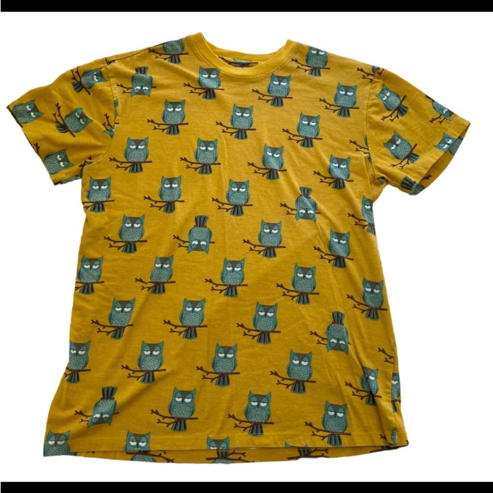 Knickerbocker Vintage Design Owl All-Over Print T-shirt Men’s Medium M Yellow